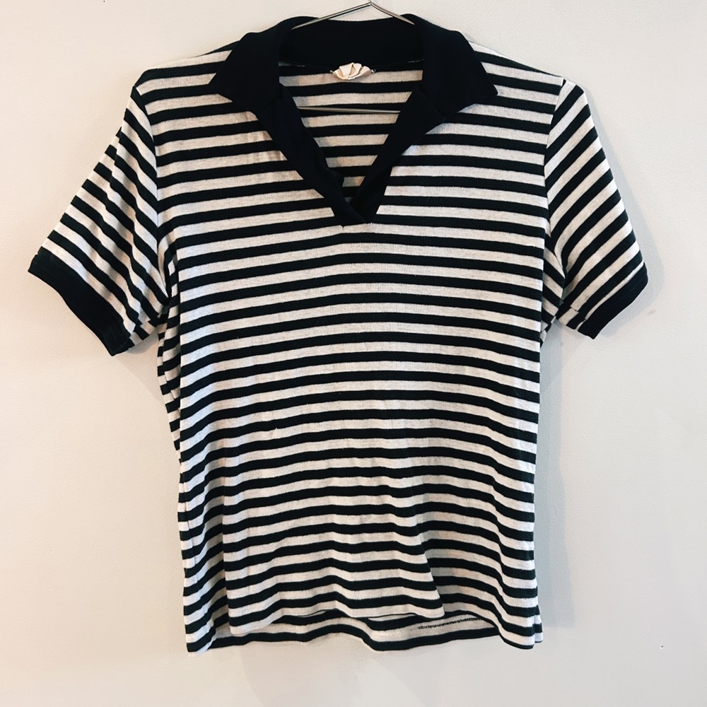 Black & White Striped Polo Top - Classic Women's Tee